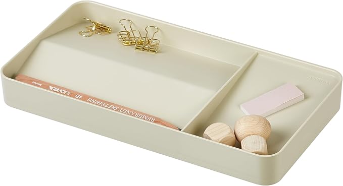 BLUE GINKGO Desk Tray – Korean-Made Organizer for Notes, Pens, Pencils, and Accessories (Double-sided, Beige)