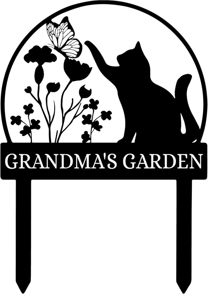 Personalized Garden Sign | Custom Cat Garden Stake Sign | Funny Garden Signs Decorative | Garden Signs to Personalize | Cat Butterfly Yard Sign Pet Outdoor Sign | Animal Metal Sign Plaque