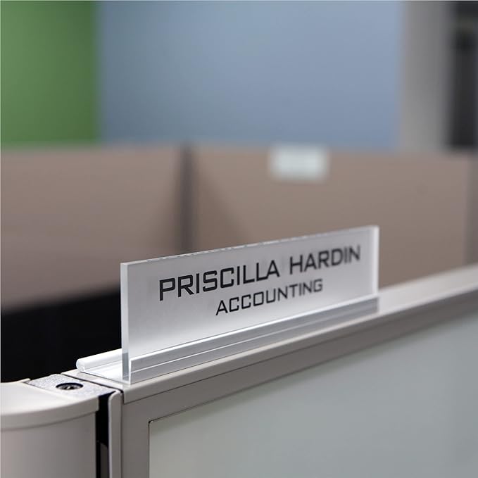 Printex Design - Personalized Office CUBICLE Name Plate & Sign. Modern Aluminum Holder - 4 Plate Colors (Frosted Translucent)