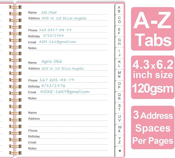 Address Book with Alphabetical Tabs - Telephone & Address Book with Address Contacts, Special Date, Phone, Birthday & Internet Login Password for Home and Office, 4.3" x 6.2", Pink