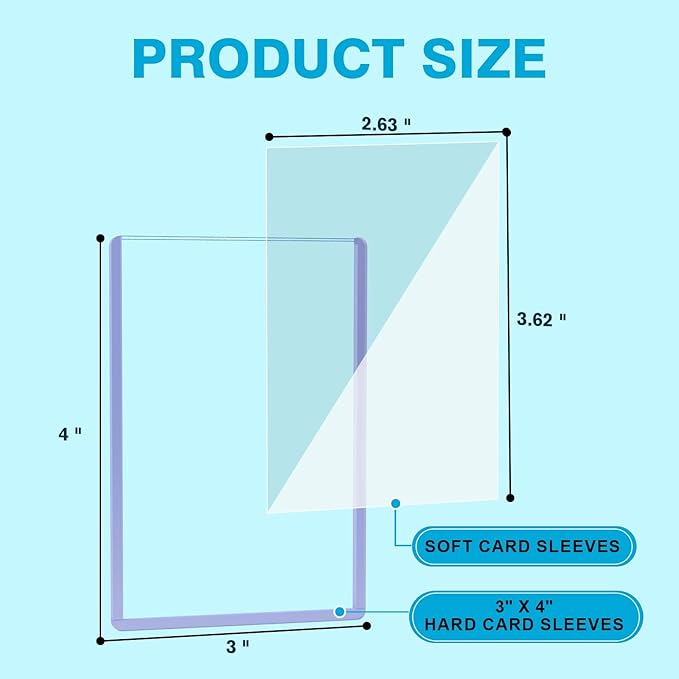 600 Hard Plastic Trading Card Protector - 300 Hard Card Sleeves and 300 Soft Card Sleeves, 35pt Rigid 3"x4" Card Holders, Clear Open-Top Card Sleeve, Fits Standard Trading, Baseball, Sport, Game Cards