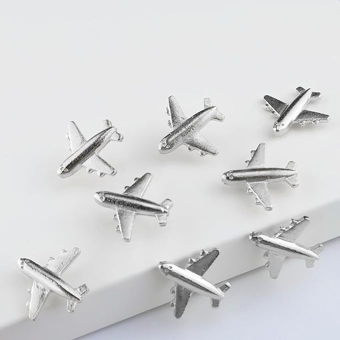 Silver-Tone Airplane Push Pins 30 Pack - Metal Thumb Tacks for Cork Bulletin Board,Photos Wall,Maps,Office and Home Decoration