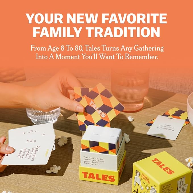 TALES 150 Conversation Cards, Family Edition, for Families, Adults, Teens, and Kids, Family Dinners, Game Nights, and Gatherings, Prompts for Meaningful Connections
