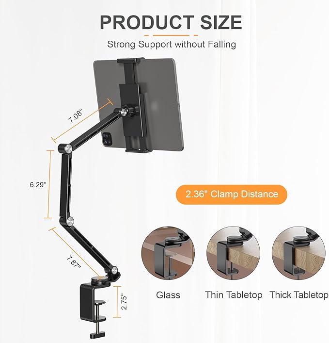 Houele Tablet Stand Holder, Adjustable Foldable Tablet Arm iPad Desk Mount with 360°Rotate Base, Phone Holder iPad Stand for Desk and Bed, Compatible with Tablets, Phones or Other 4-15.6" Device