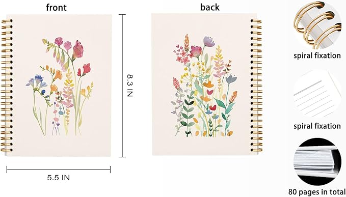 JWVK Vintage Wild Flower Botanical Plant Hardcover Spiral Notebook 5.5x8.3,Rustic Spring Floral Cottagecore Notebook Journal for Work Office School Student Teacher.