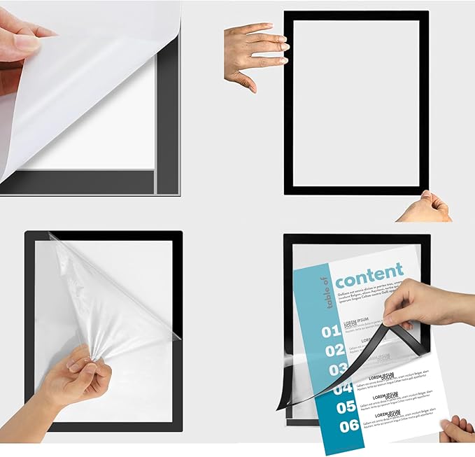JIUYE 3Pcs Self Adhesive Magnetic Sign Holder 8.5 x 11 inches,Wall Mount Plastic Display Frame,Adhesive Magnetic Framed Paper Document Sign Holder for Home Office Store,Black