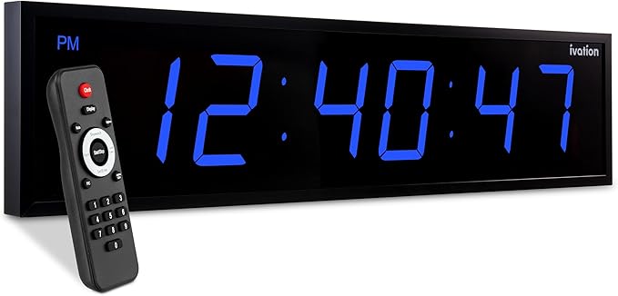 Ivation Oversized 24" Large Digital LED Clock | Big Digital Clock w/Multi-Function Display – Stopwatch, Timer, Alarms, Temp & Date | 6 Brightness Levels, Time Memory & Remote (Blue)