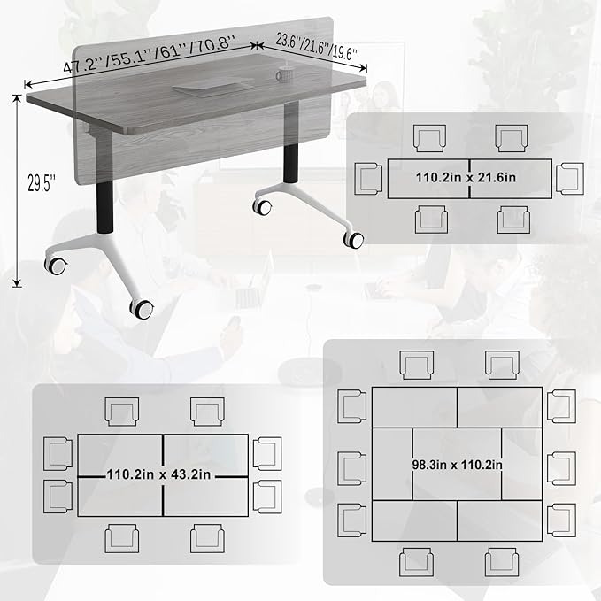 Conference Table,55.1''Folding Conference Room Table for 4-12 People,Mobile Flip Top MeetingTraining Table with Different Coulor and Styles for Offices, Classrooms,Meeting Room (2, 61''F)