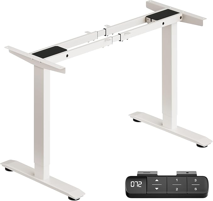 BIZUM Dual Motor Electric Standing Desk Frame with Memory Controller, Computer Memory Desk Adjustable Table Legs Up to 47.2" for Home Office, Reg White