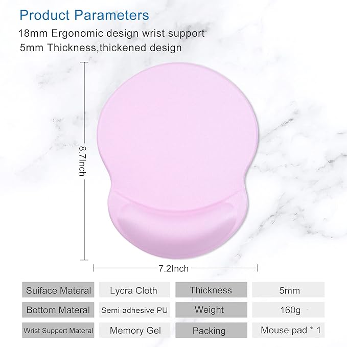 ITNRSIIET Ergonomic Mouse Pad with Gel Wrist Support Small Wrist Rest Smooth Surface Non-Slip PU Base Comfortable Office Supplies Pain Relief, 8.7 x 7.2 inches, Purple
