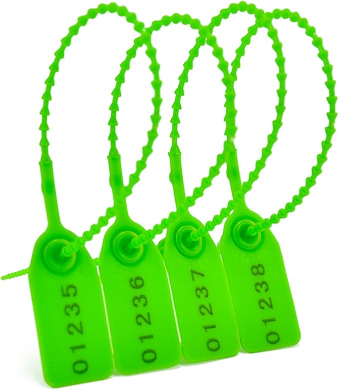 1000Pcs Plastic Tamper Shipping Seals Pull-Tite Security Seal Signage Numbered Fire Extinguisher Tags Zip Ties Labels Disposable Self Locking for Logistics, Luggage,Transport (Green, 1000pcs)
