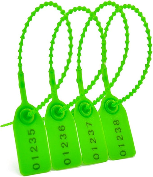 1000Pcs Plastic Tamper Shipping Seals Pull-Tite Security Seal Signage Numbered Fire Extinguisher Tags Zip Ties Labels Disposable Self Locking for Logistics, Luggage,Transport (Green, 1000pcs)