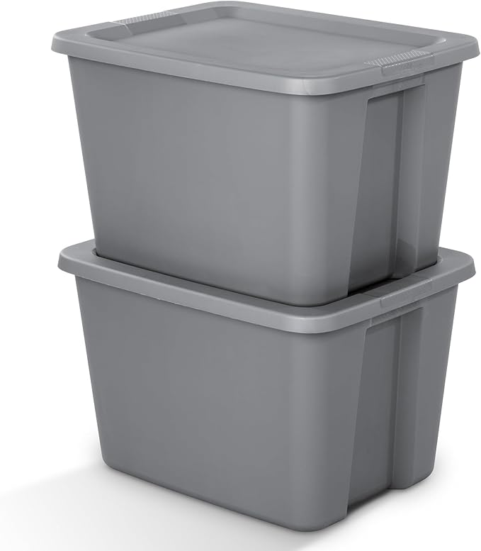 (4 pack) 18 Gallon Plastic Storage Bin with Snap-On Lid, Gray - Durable Stackable Container for Home, Garage & Office Organization