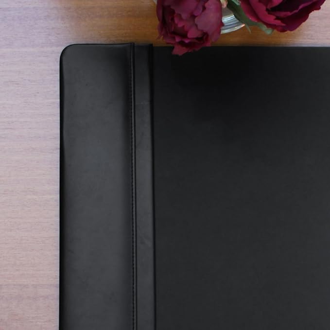 DACASSO Classic Leather Desk Pad with Side Rails - Luxury Leather Desk Blotter for Writing - Padded Executive Desk Surface Protector - (Black, 34” x 20”)