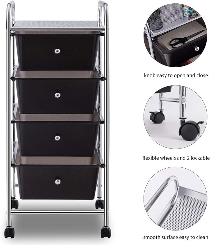 Giantex 4 Drawers Cart Storage Bin Organizer Rolling Storage Cart Metal Frame Plastic Drawers Flexible Wheels Home Office Scrapbook Supply & Paper Shelf
