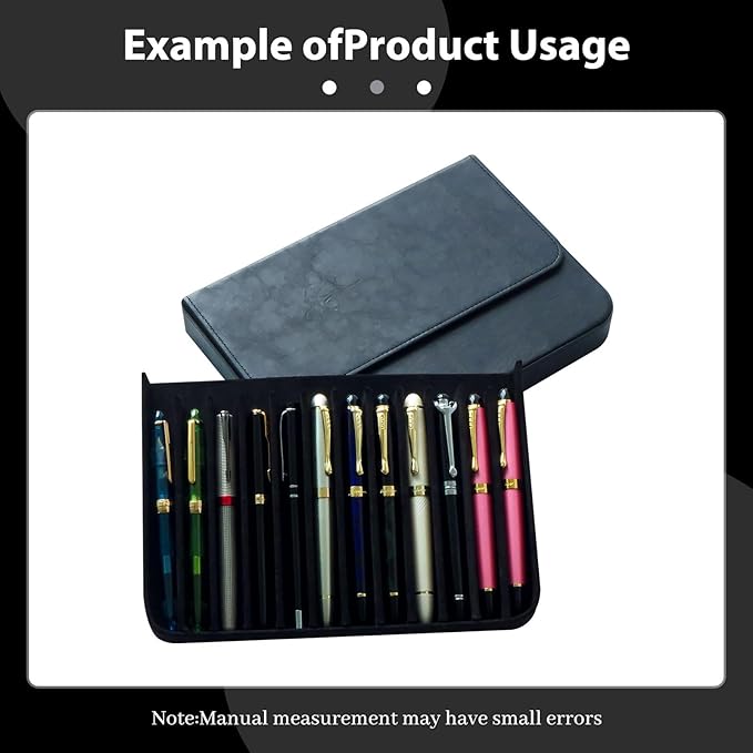 MIVLXLX PU Leather 12 Fountain Pen/Pencil Tray Case Organizer, Fashion Design, Handmade, Magnetic Closure with Drawer, Christmas Gift for Man/Woman/Office, 12 Slots(black)