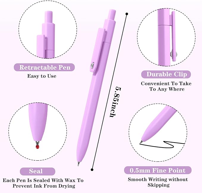Piochoo Gel Pens, 8pcs Black Ink Pens Ballpoint Smooth Writing,0.5mm Cute Pens for Journaling Writing, Cute Office School Supplies Christmas Stocking Stuffers Gifts for Women Nurses