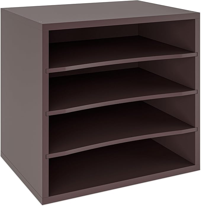 Ballucci 4-Tier Paper Organizer, Desk File Organizer, Stackable Letter Tray, Wood Mail Sorter with Adjustable Storage Shelves, Office Desk Organizer, Dark Brown, Espresso