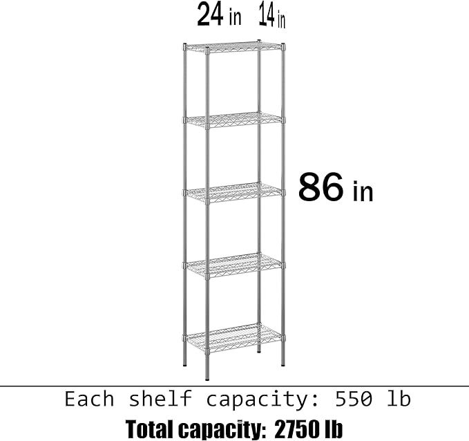 Regal Altair 14" Deep x 24" Wide x 86" Height Wire Shelving Kit | 5-Tier | NSF Commercial Storage Rack Unit