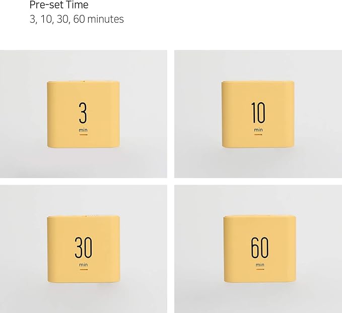 mooas Multi Cube Timer Clock (Yellow), Rotating Flip Gravity Sensor Time Management Digital LED Clock & Timer 3,10,30,60 min Setting ADHD Desk Office Productivity Kids Workout Kitchen