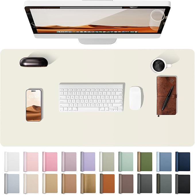 YSAGi Leather Desk Protector, Office Mat, Large Mouse Mat, Non-Slip PU Leather Blotter, Laptop Desk, Waterproof Writing Pad for Office and Home (Cream, 35.4" x 17")