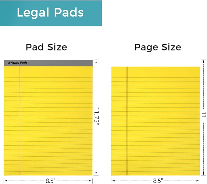12pcs Legal Pads, Perforated Wide Ruled Writing Pad, Wide Ruled Legal Notepads, Lined Pads of Paper, Yellow paper Pads for office, school and daily notes(600 Sheets) (12, 8.5 x 11, Legal (8.5 x 11 inches))