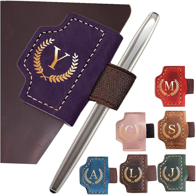 Personalized Mark Bookmark with Pen Holder, Leather Magnetic Book Marker 26 Letters,Custom Initials Page Marks, Gifts for Book Lovers Readers Men Women (Purple, Y)