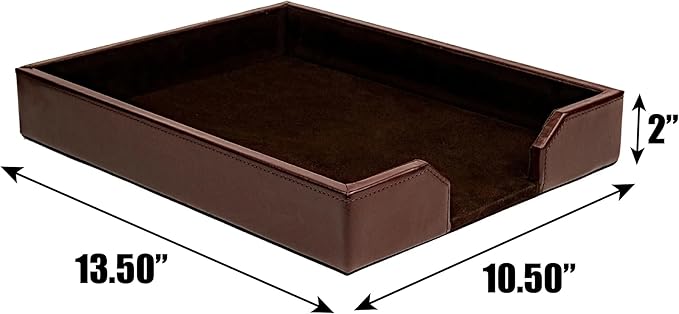 DACASSO Bonded Leather Desktop Letter Tray - Luxury Letter Holder & Paper Organizer for Desk - Office Organization & Executive Desk Decor - (Dark Brown)