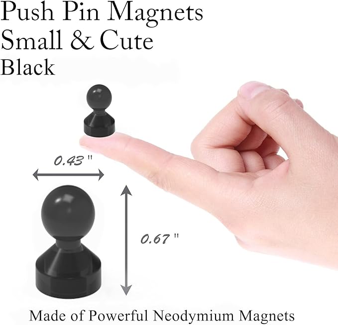 MHDMAG Magnetic Push Pins Powerful Push Pin Magnets for Fridge Whiteboards Calendars Maps in School & Office Pack of 60,Black