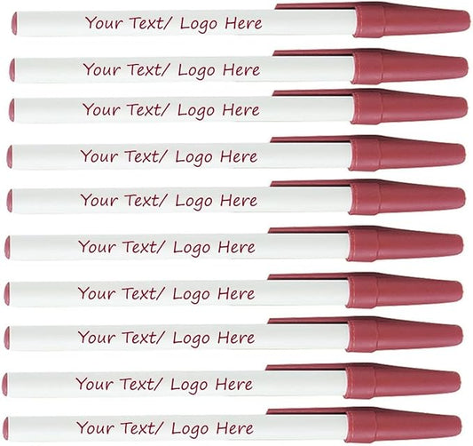 SyPen Personalized Stick Pens With your Custom Logo or Text-500 Pack Bulk-for Businesses, Parties, and Events, Custom Printed Slim Ballpoint Pens with Cap, Burgundy, Black Ink