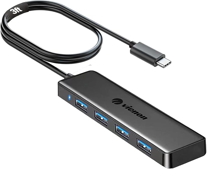 VIENON USB C Hub with 4 USB 3.0 Femal Ports, USB Extender for C Port Laptop, iMac Pro, MacBook, iPad Pro, Dell, Acer, HP, ASUS, Printer, Camera,Keyborad, Mouse etc-3ft