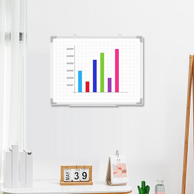 Lincia Magnetic Dry Erase Whiteboard with Lines, 24" x 18" White Board Planner for Wall, Planning Board Magnetic Ruled Dry Erase Whiteboard with Aluminum Frame for Home School Classroom Office (Grid)