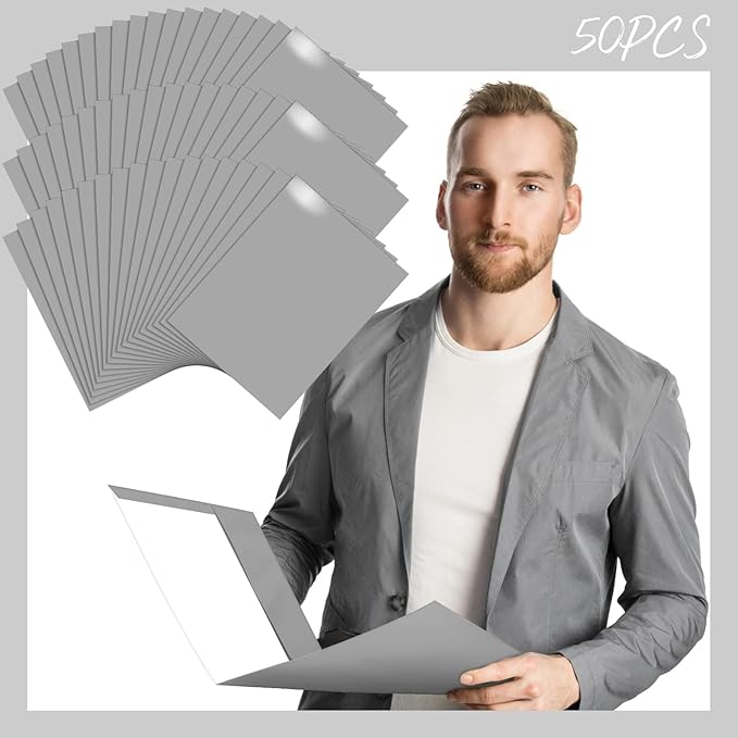 Jutom 50 Pcs 2 Pocket Glossy Paper Folders Glossy Paper Laminated Portfolios, Letter Size, Presentation Folders with Pockets for Office Teacher Worker Supplies(Gray)