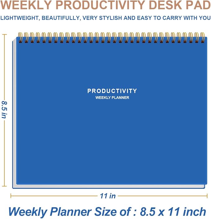 Weekly Productivity Planner - 8.5" x 11" Dashboard Desk Notepad Has 6 Focus Areas to List Tasks for Goals, Projects, Clients, Academic or Meal-Organize Your Daily Work Efficiently, 54 Weeks, Blue