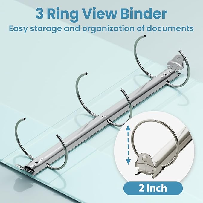 SUNEE 3 Ring Binder 2 Inch 1 Pack, Clear View Binder Three Ring PVC-Free (Fit 8.5x11 Inches) for School or Office Supplies, Pastel Blue