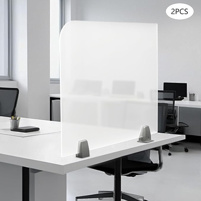 KONKENIE Acrylic Office Privacy Partition Indoor Desk Divider Guard Rectangle Desktop Privacy Panel Privacy Shield Screen for Classroom Office Reception Station Bakery Translucent (23x18x2”,2PCS)