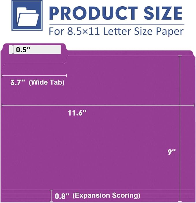 File Folder, PANDRI 120 Pack File Folder, 1/3 Cut Tab, Letter Size, Filing Folder for Office School Business, Rosepurple