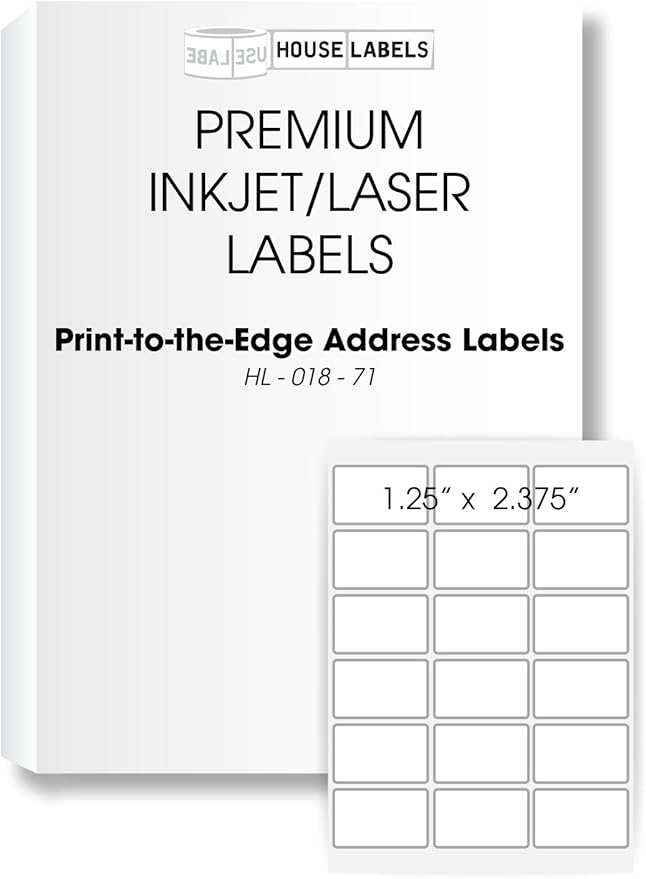 HOUSELABELS 18-up Address Labels (2-3/8" x 1-1/4") for Laser and Inkjet Printers, 100 Sheets