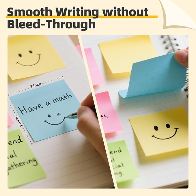 HappyHapi Sticky Notes 3x3 Inch 2800 Sheets, 28 Pack 100 Sheets/Pad, 4 Soft Colors (Yellow, Green, Pink, Blue) Light Colored Self-Stick Pads, Bulk Office Supplies for Work, School & Home