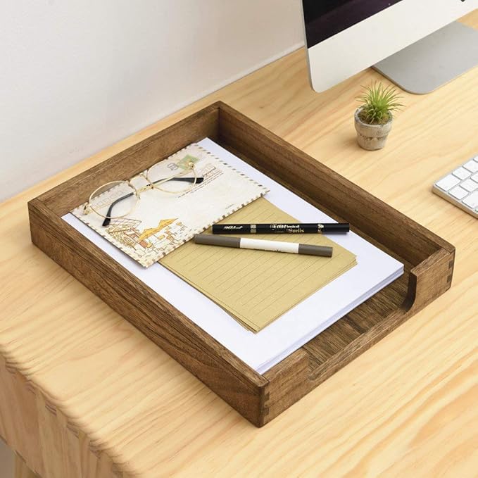 Kirigen Wood Letter-Size Tray Single-Tier(TP-DBR)- Wooden Tones Collection Front-Load Documents Tray for Office Desktop Organizer - Desk Magazine, File, Folder, Paper Holder Drak Brown