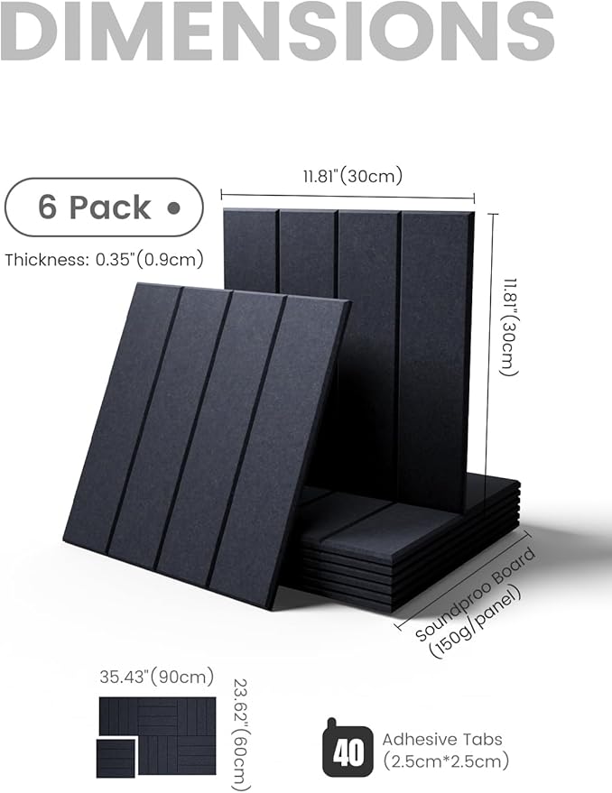 Fluxynara Felt Bulletin Board Tiles Large 36" x 24" Cork Board Alternative-6 Pack with 40 Adhesive Tabs, Thick Slat Wall Panels for Office Decor, Push Pin Board Wall Organizer Alternative - Navy Blue