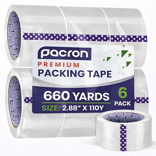 Clear Packing Tape - 6 Heavy-Duty Wrapping Tape - 110-Yard Length, 660 Total Yards 2.88-Inch Wide Strong Adhesive Rolls for Moving Boxes, Office Packaging, Storage Organization & Warehouse Shipping