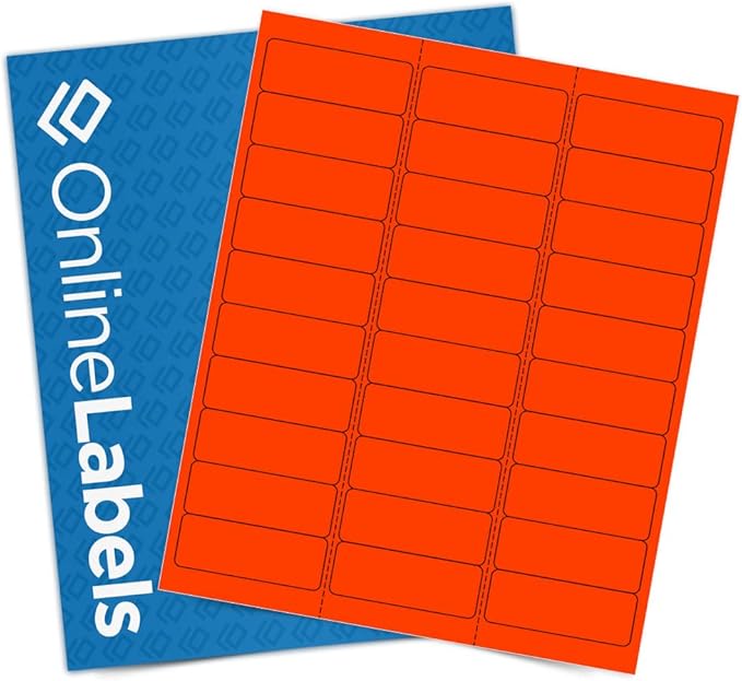 Neon Red Address Labels - 2.625 x 1 - Pack of 3,000 Labels, 100 Sheets - Inkjet/Laser Printer - Online Labels