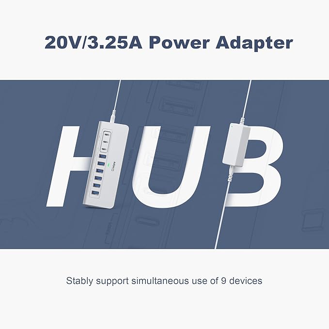 Powered USB Hub 10Gbps, intpw 9-Port USB 3.2 Hub, USB C Hub with USB A/USB C 3.2, 4 USB 3.0, 2 PD 45W Charging Ports, 65W Power Adapter and 3.3FT Cable, Aluminum USB Hub for Laptop, iPhone 17/16/15，PC