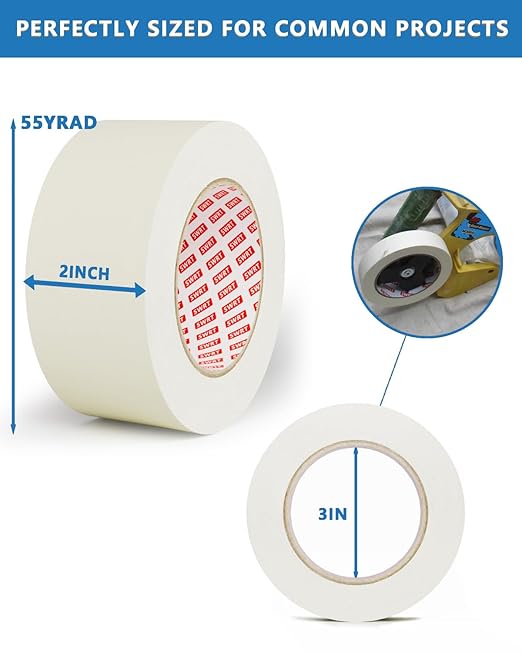 SWRT Masking Tape 2 Inche Wide × 55Yds– 2 Rolls (110 Yards Total), Strong Adhesive, Clean Removal, Beige White Painter’s Tape for Painting, Labeling, Crafts, Home & Office Use