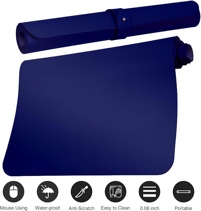 Boutilon Leather Desk Pad Protector,Non-Slip Mouse Pad,Laptop Desk Pad,Office Mouse Mat,Waterproof Leather Desk Blotter,Desk Writing Pad for Office and Home (M-Navy,30"x14")