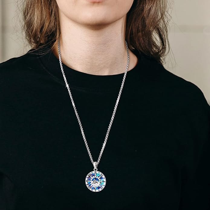 Compass Necklace for Women Men 925 Sterling Silver Pendant Urn Necklaces for Ashes Picture Locket Necklace Anchor Necklace Viking Necklace Crystals CZ Moonstone Abalone Shell Turquoise Compass Jewelry