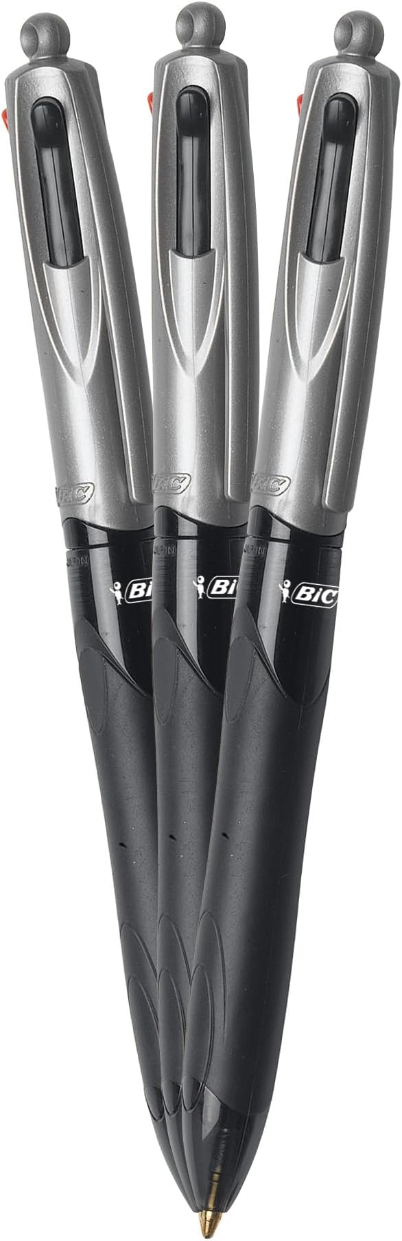 BIC 4 Color Grip Retractable Ballpoint Pen, Long-Lasting Ink and Comfortable Grip, 12-Count in Assorted Ink