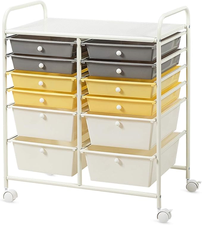 Giantex 12 Drawer Rolling Storage Cart Tools Scrapbook Paper Office School Organizer (Yellow)