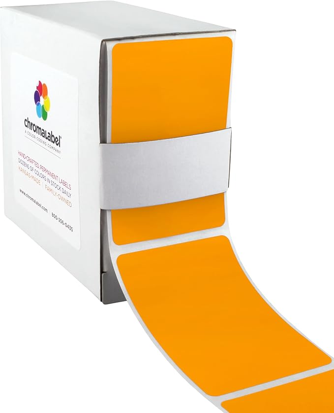 ChromaLabel 2 x 3 inch Permanent Color Code Rectangle Labels, 250 Labels per Dispenser Box, Fluorescent Orange